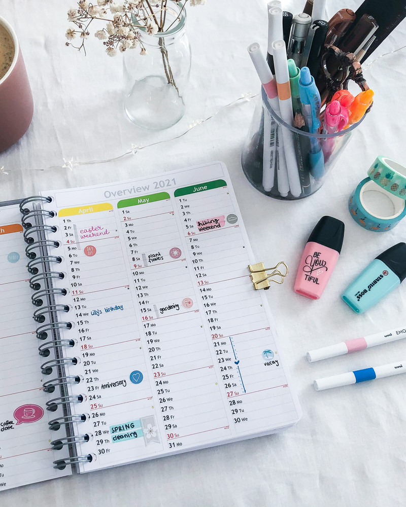 Future log in a bullet journal with key dates