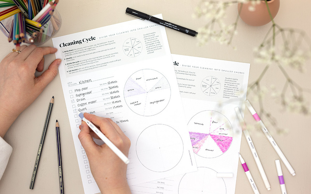 Make cleaning more manageable, and perhaps even more enjoyable, by dividing it into smaller chunks. Get our free printable Cleaning Cycle here!