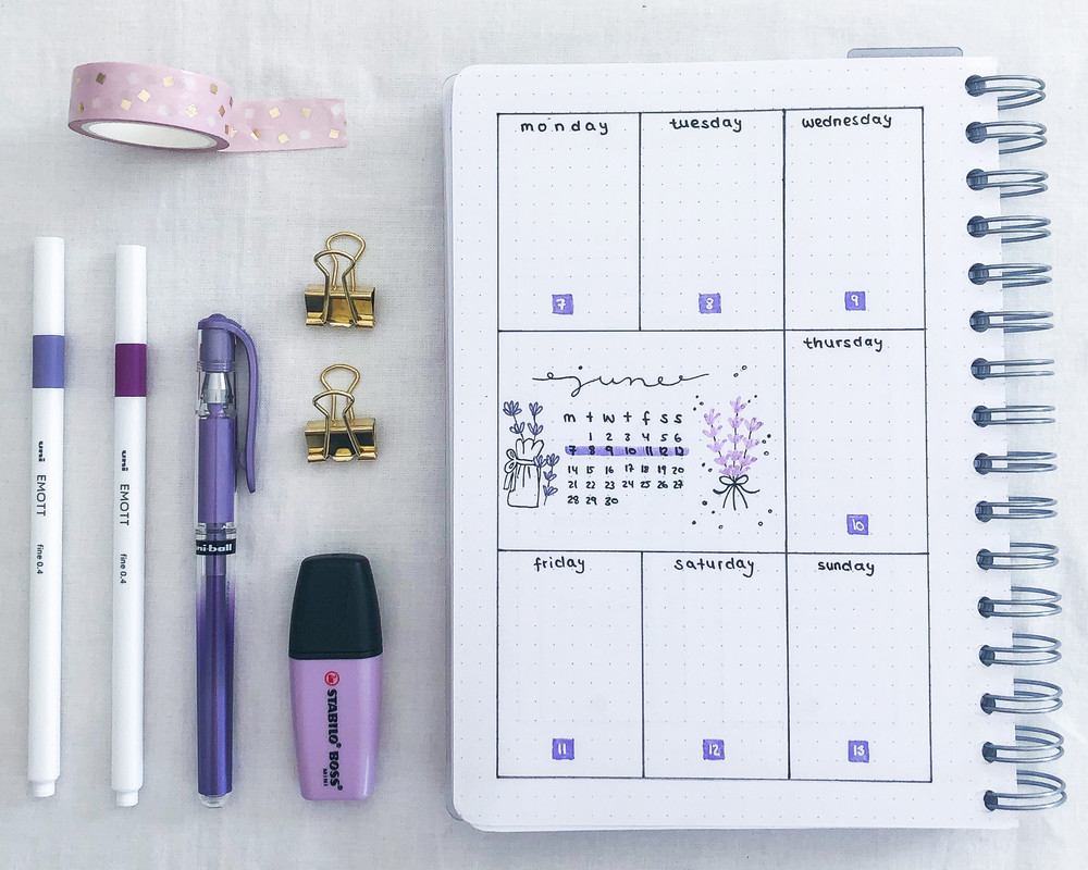 Ukentlig oversikt i en bullet journal med strukturerte bokser