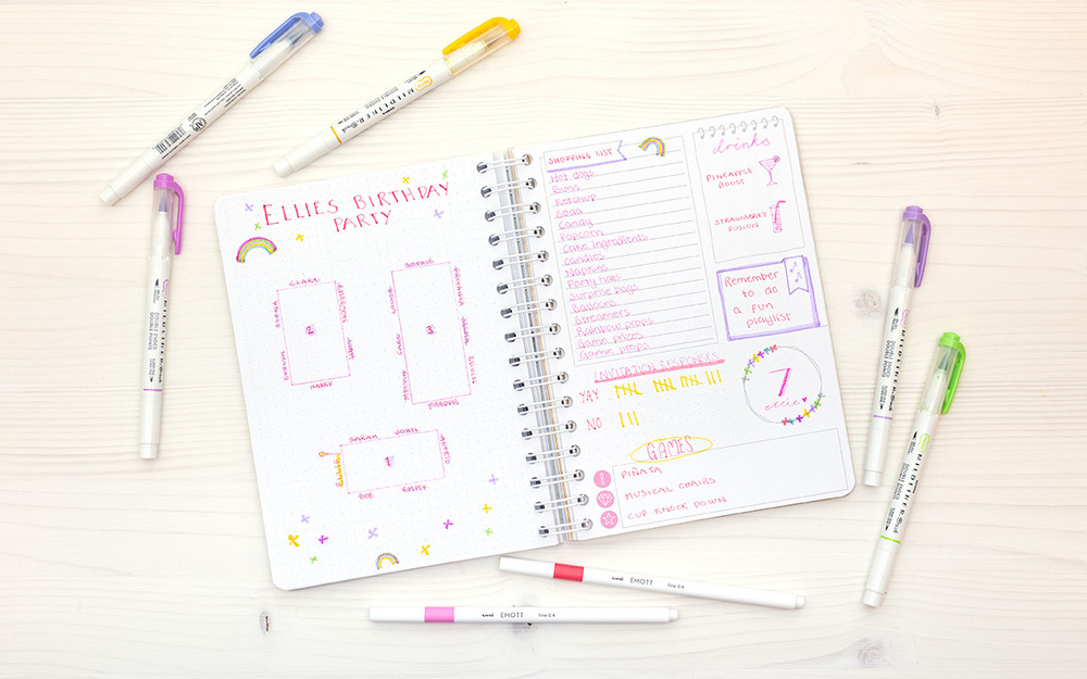 Planning a kids party in a bullet journal