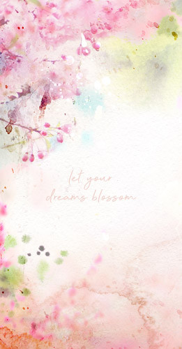 Bakgrundsbild med citatet 'Let Your Dreams Blossom'