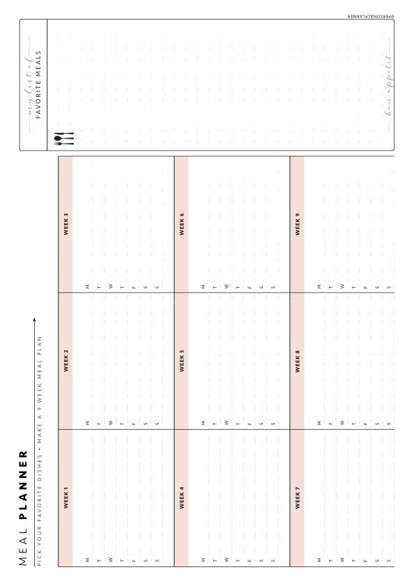 Free printable for meal planning