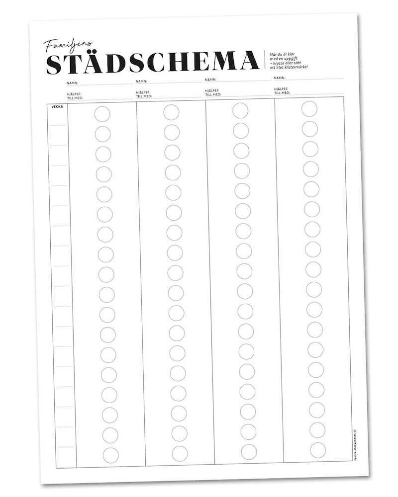 Familjens stdschema utskriven som freebie