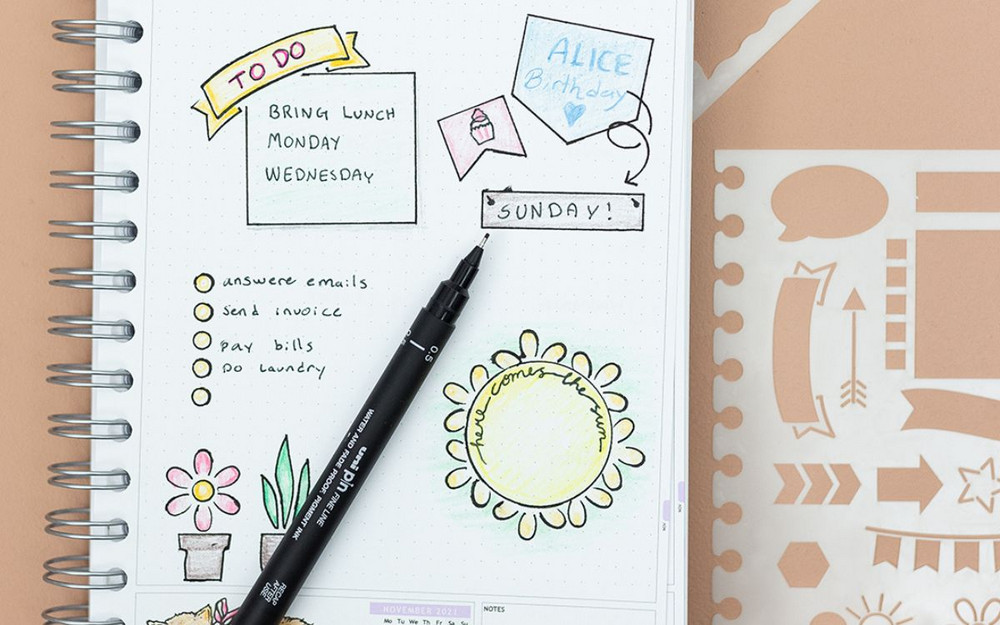 Ett bullet journal-uppslag med olika to do listor